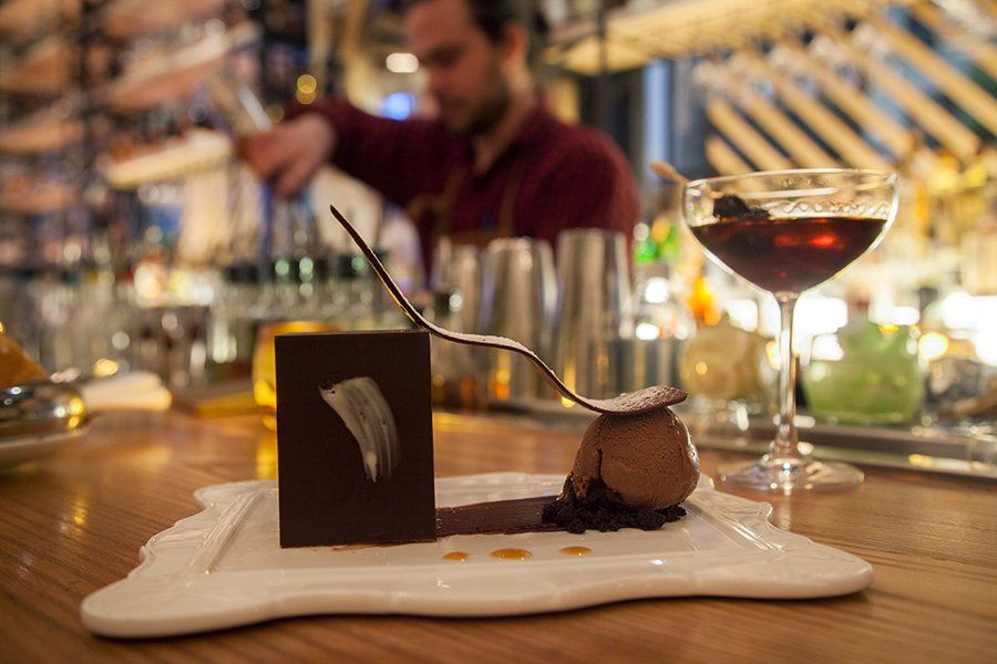 The Chocolate Cube is filled with some kind of amazing mousse. Doesn't it look like an Olympic ski jump?<br>